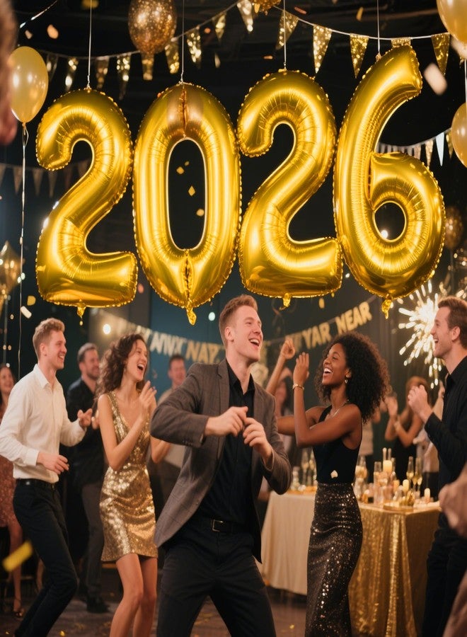QIHOMPIB 2026 Gold Foil Numbers Balloons(40 Inch) Graduation Decorations Senior Class of 2026 Balloons Happy New Years Eve Party Supplies 20 26 Signs Props Birthday Anniversary Wedding Festival Ornament Decor - Image 4